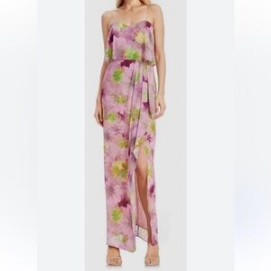 Badgley Mischka Pink Floral Strapless Dress